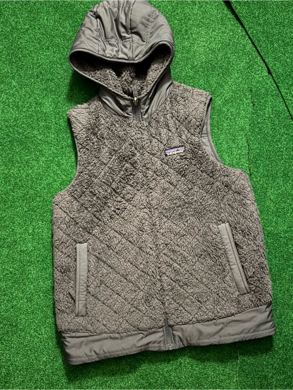 Patagonia Gray Hooded Sherpa Zip-Up Vest